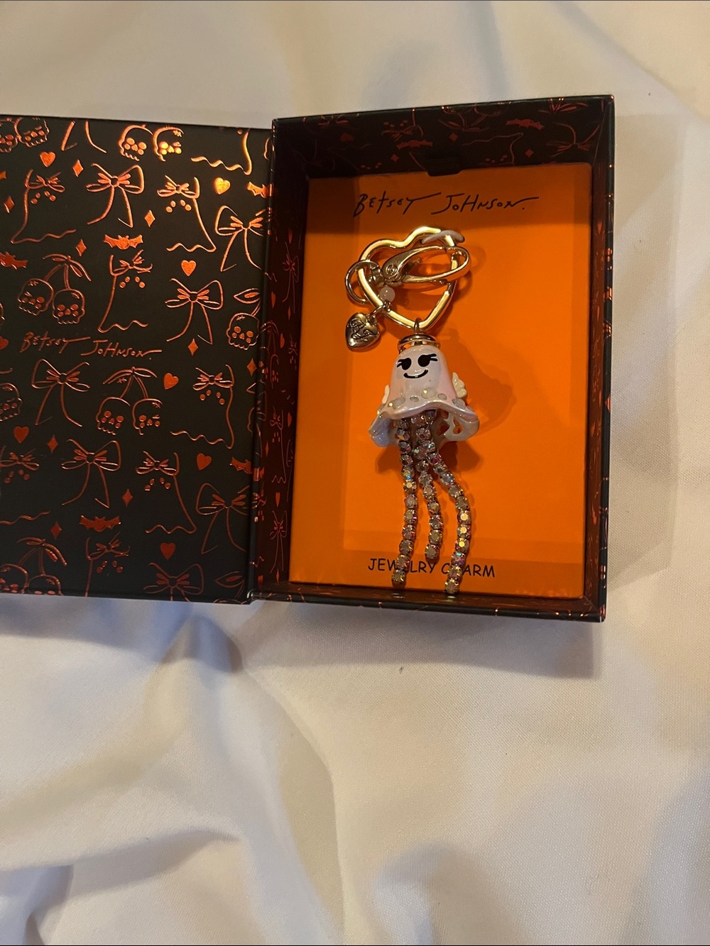 Betsey Johnson Gold Tone white ghost Charm Keyring